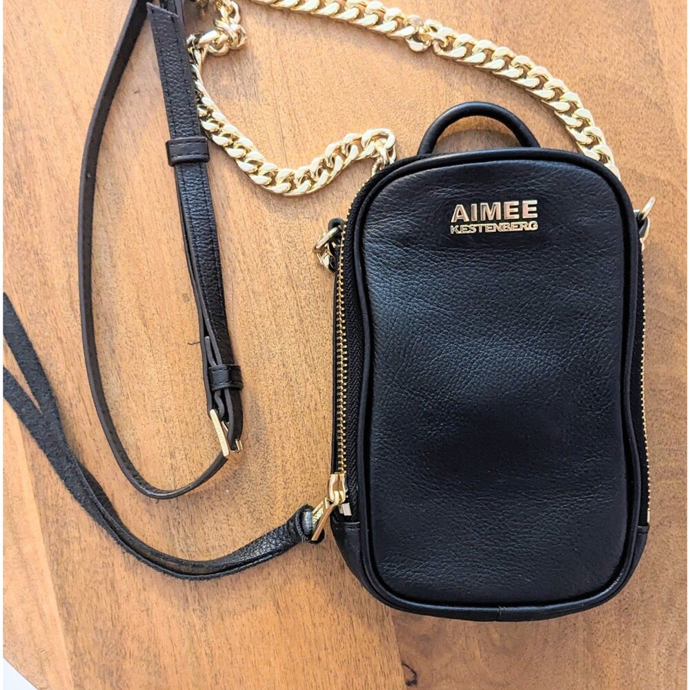 Aimee Kestenberg Chill Out Phone Crossbody Bag Black Leather Gold Chain